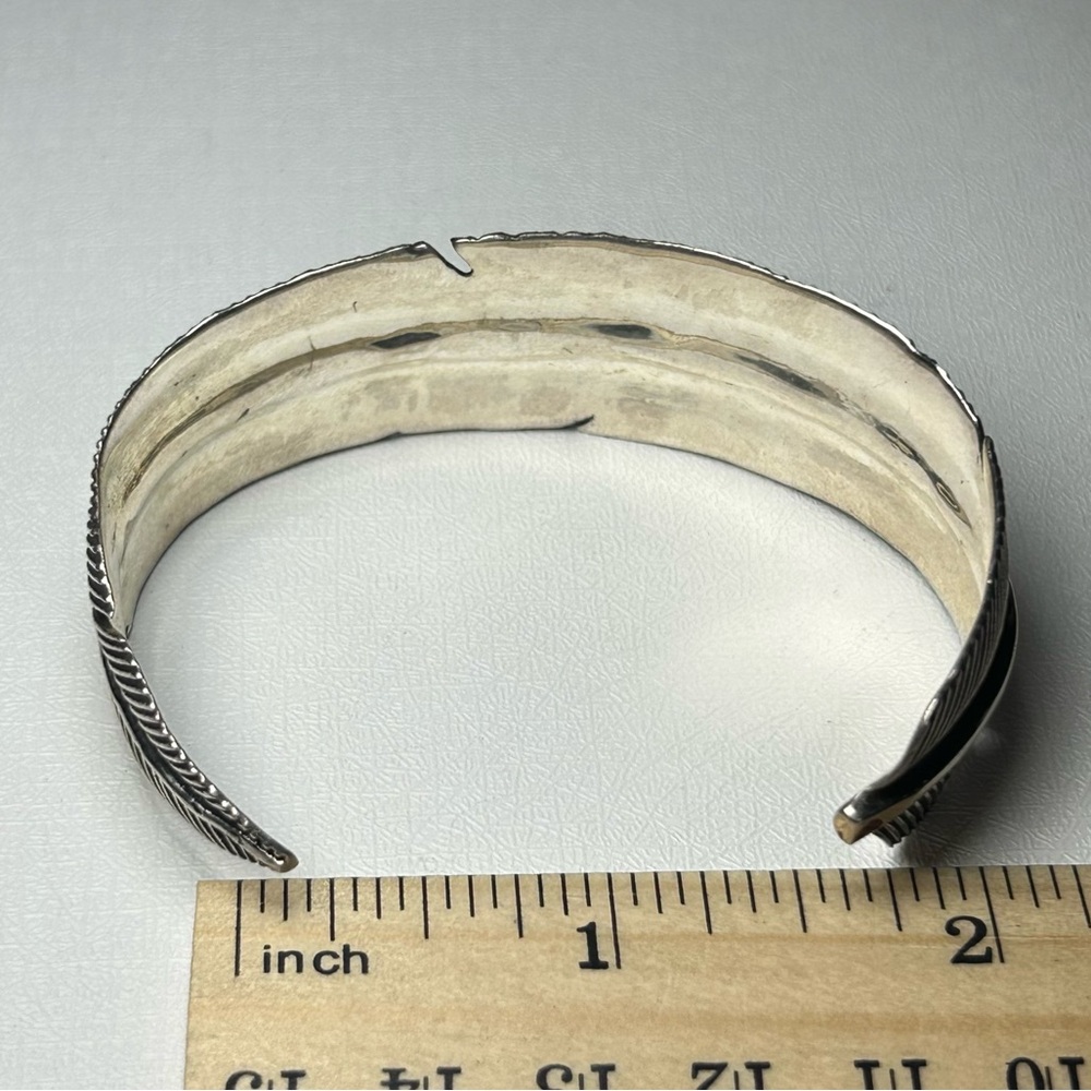 Solid Sterling Silver 925 Feather Cuff Bracelet S… - image 4